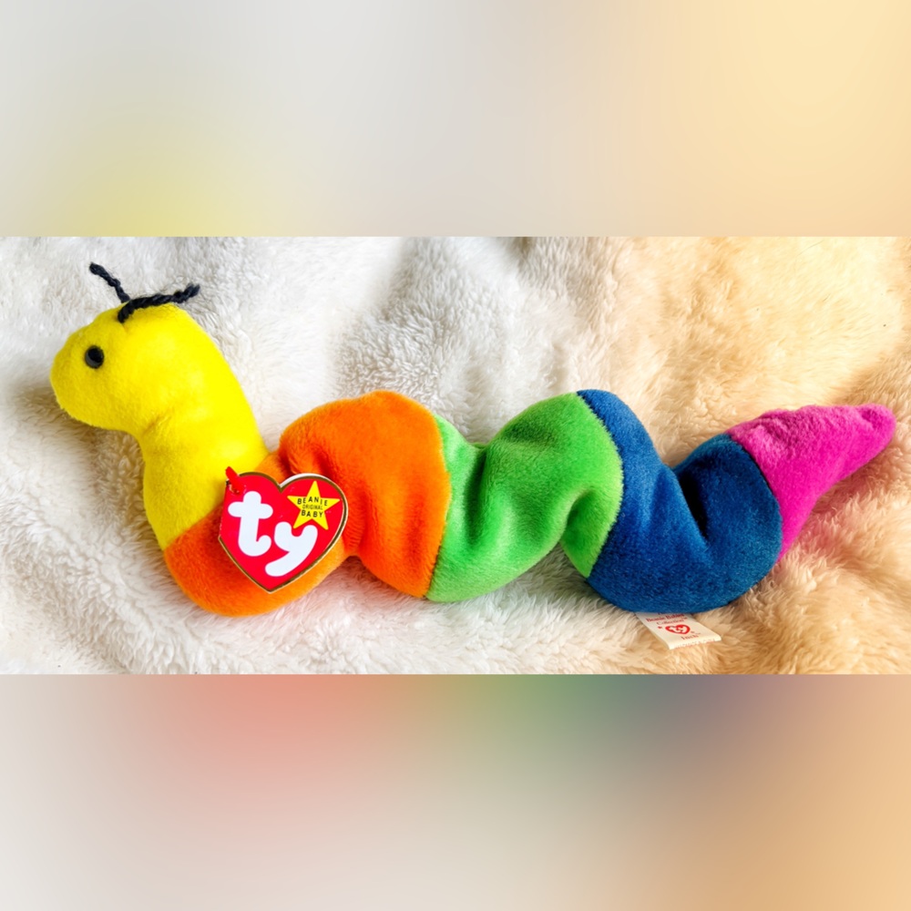 Vintage Ty Beanie Baby Inch the Worm Rainbow Plush 1995 NWT